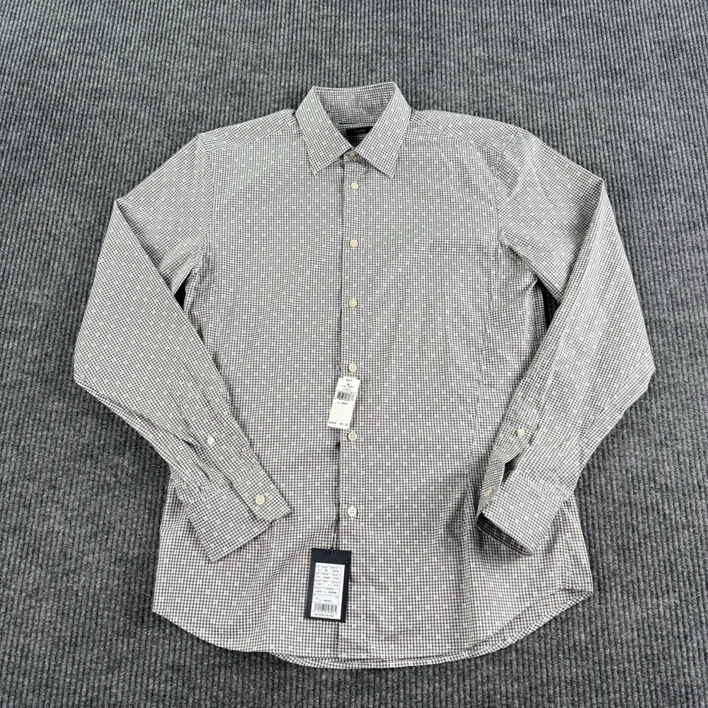 Z Zegna Dress Shirt 16 41 Gray White Gingham Check Cotton Button Up NWT $185